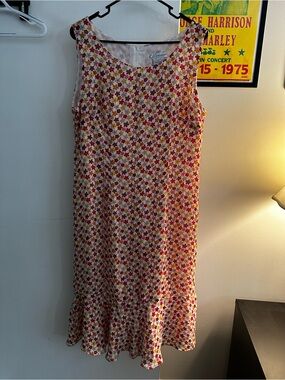 dressbarn White Floral Print Dress with Red and Yellow Flowers